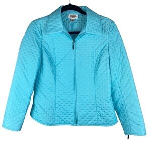 Vintage Talbots Aqua Blue Quilted Fill Front Zip Jacket Size 4